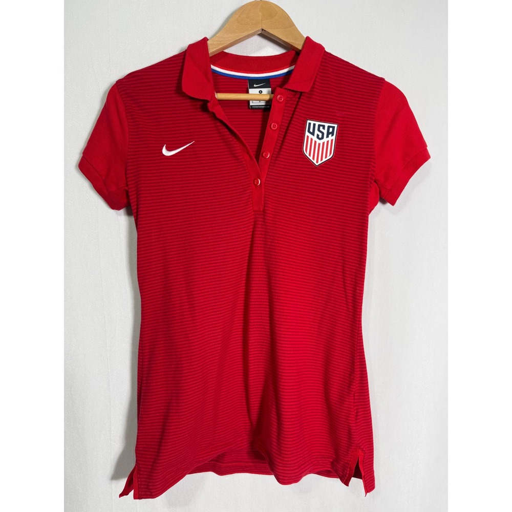 Nike USA Soccer USWNT Red Striped Polo Shirt Womens Small
